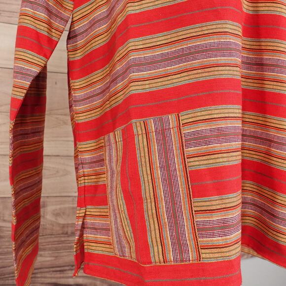 The J Peterman Company Shirt Mens Large Red Stripe Cotton Pullover Pockets - Picture 4 of 10